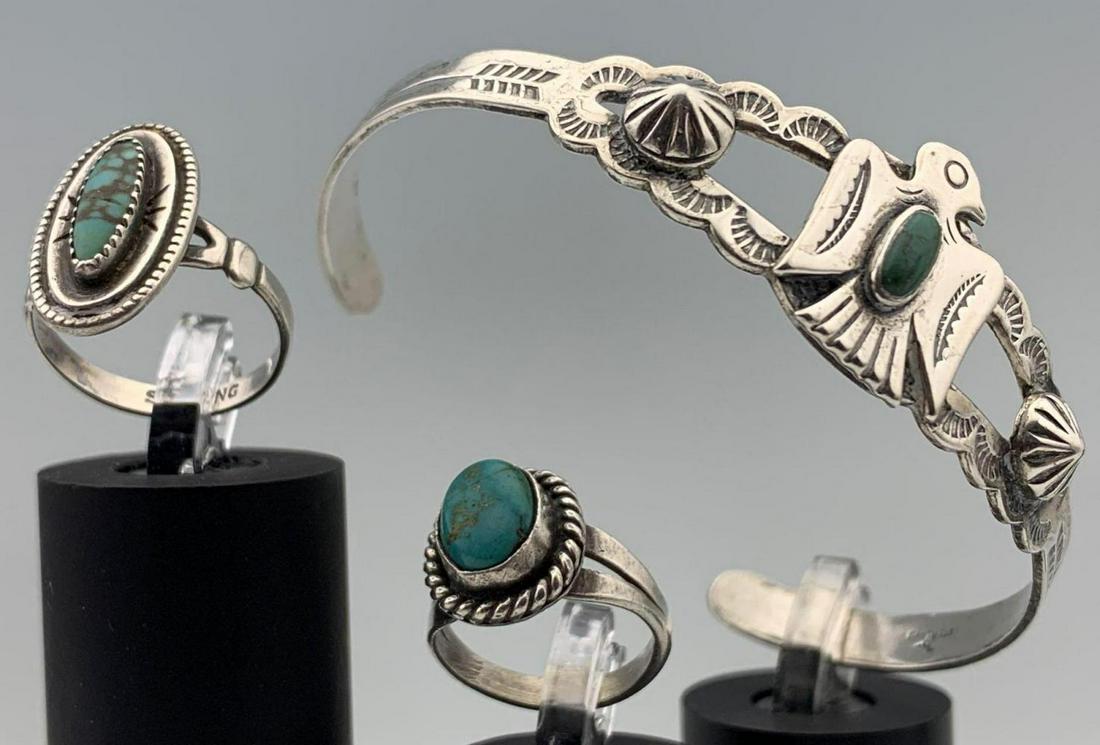 Lot of Navajo Sterling and Turquoise Jewelry, Including (1 of 19)