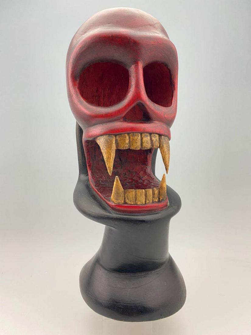 Unusual Wooden Carved and Lacquered Monkey Skull Atop a (1 of 8)