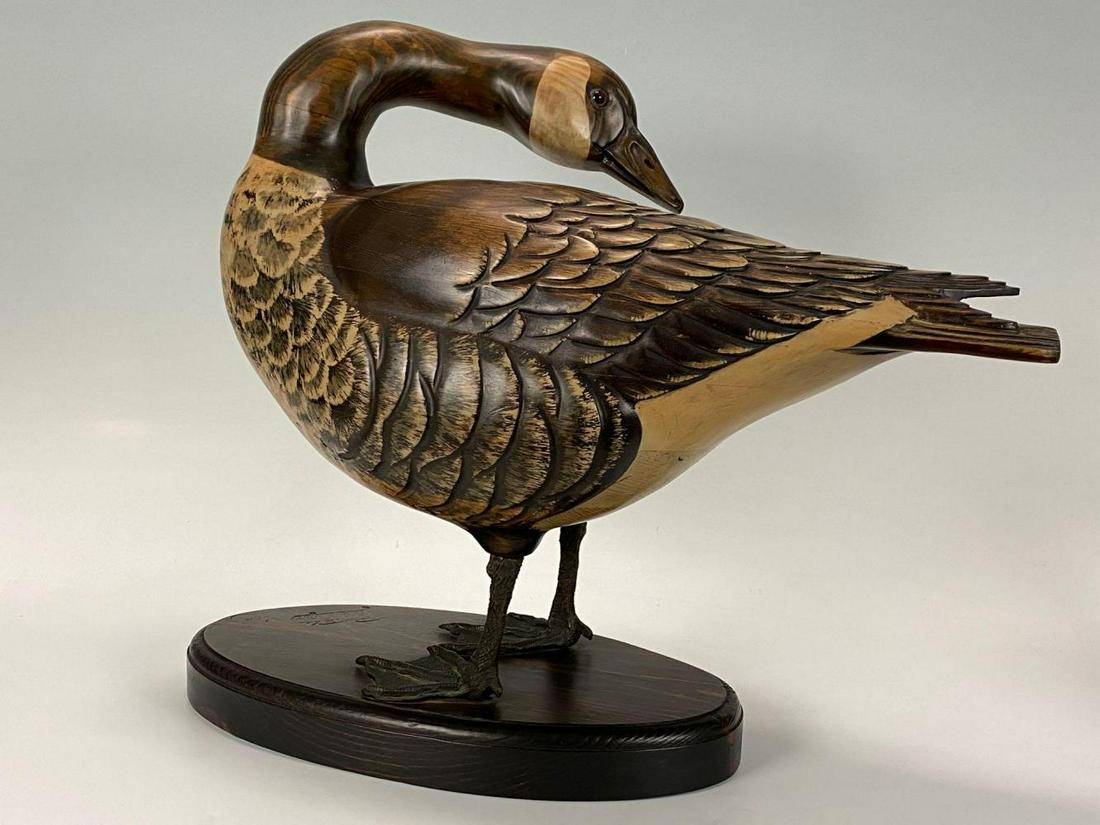 Tom Taber, Preening Goose, Wood and Bronze Sculpture (1 of 10)