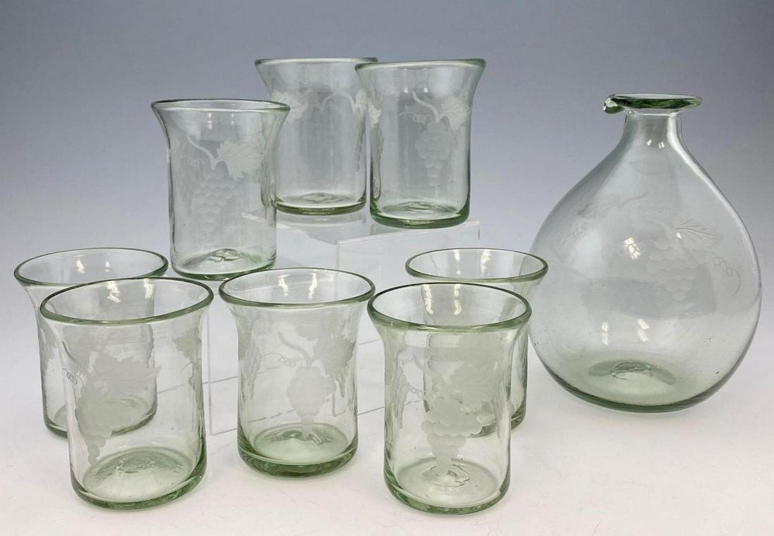 Vintage Handblown Art Glass Wine Decanter and Glasses (1 of 13)