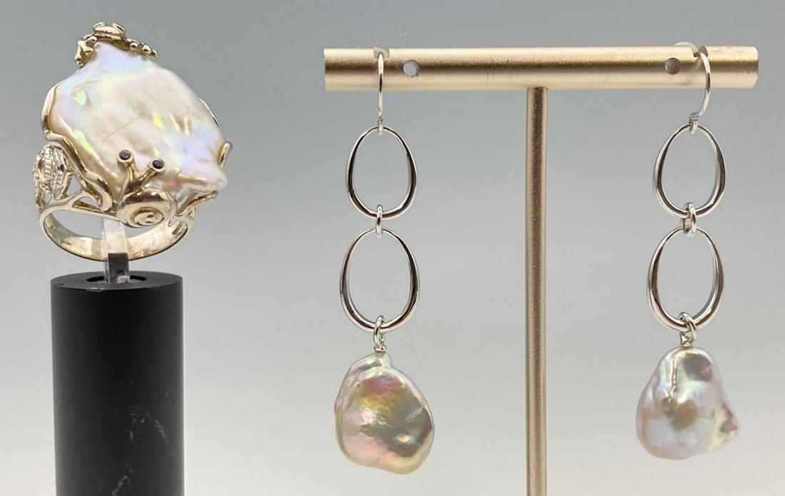 Sterling Silver Mother of Pear Ring and Earrings (1 of 12)