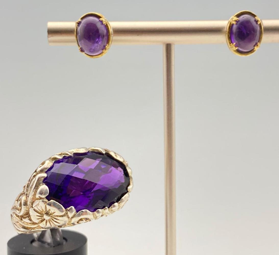 Sterling Silver Amethyst Ring & Earrings (1 of 9)
