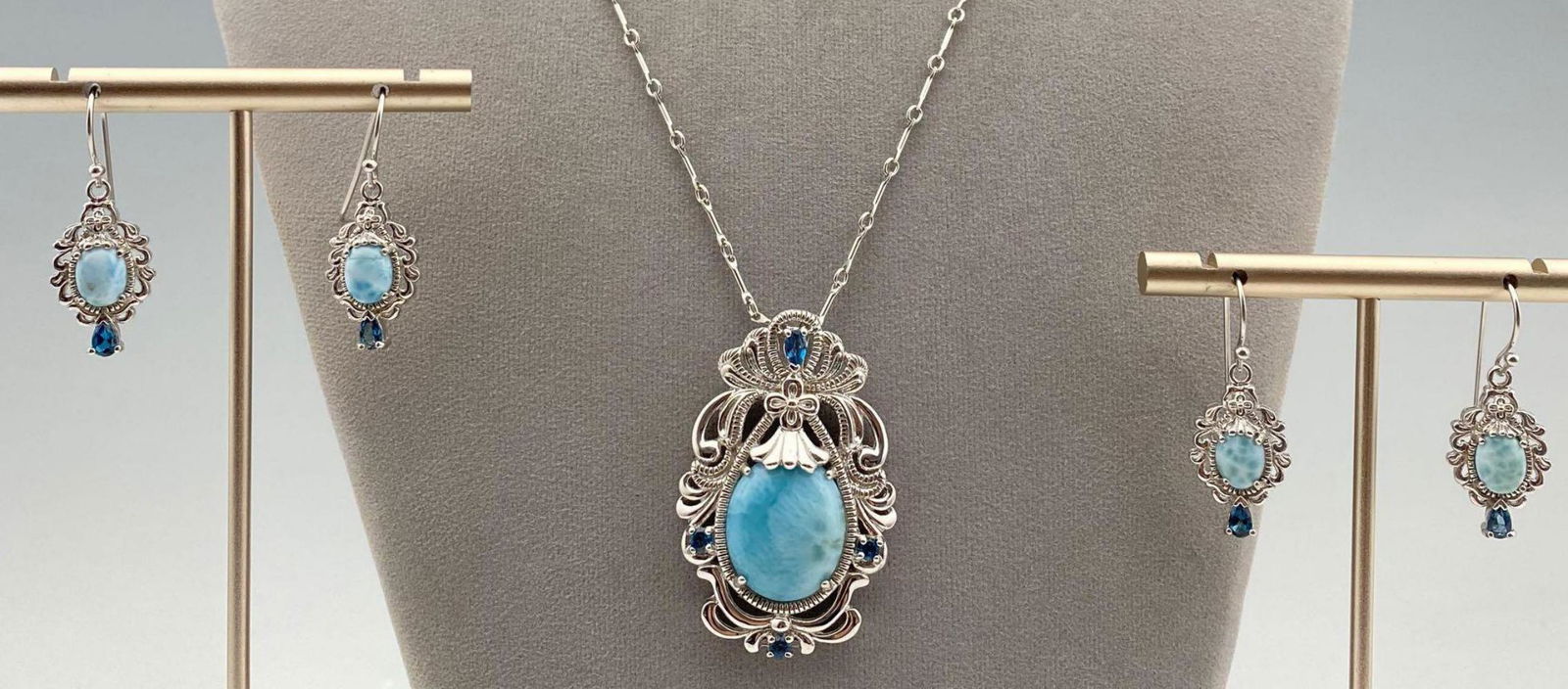 Sterling Silver Larimar & Blue Spinel Necklace & (1 of 14)