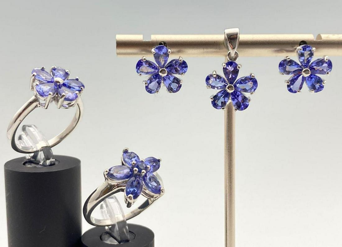 5 Piece Sterling Silver and Tanzanite Rings, Earrings, (1 of 11)