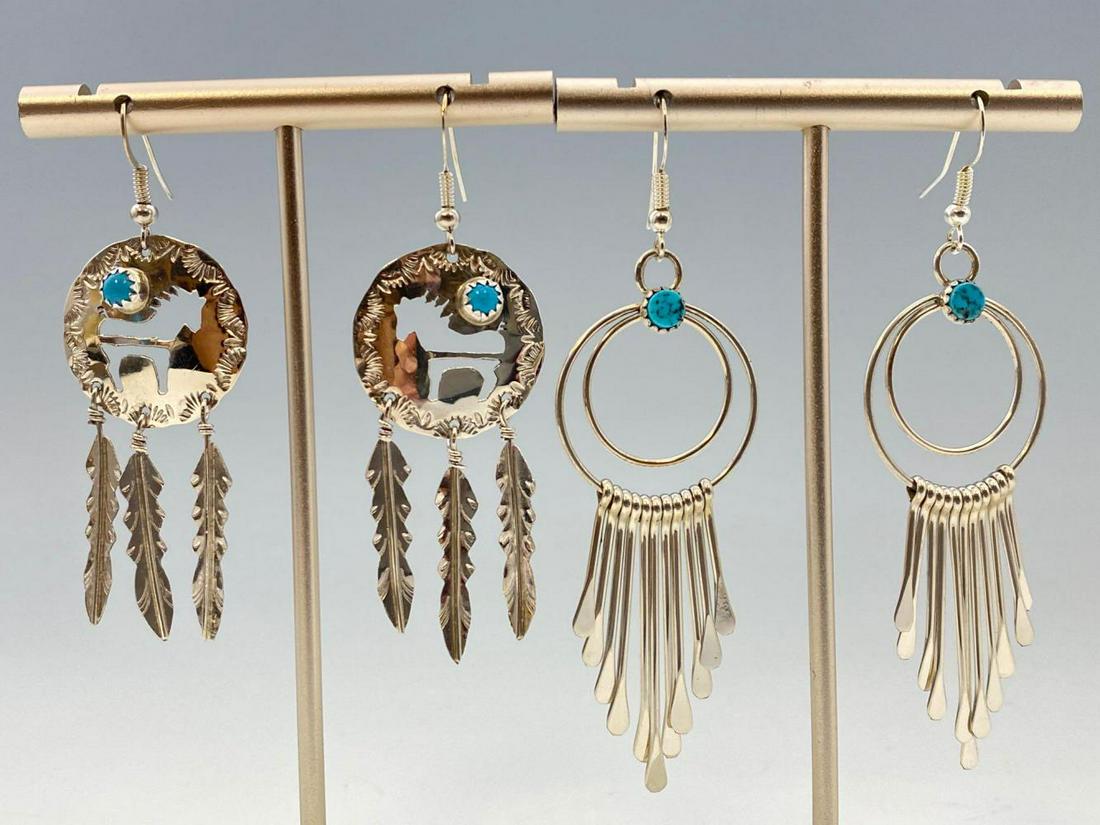 2 Pairs of Navajo Sterling Silver Turquoise Dangle (1 of 6)