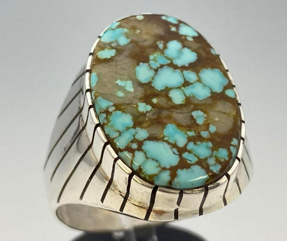 Navajo Sterling Silver Spiderweb Turquoise Ring (1 of 6)