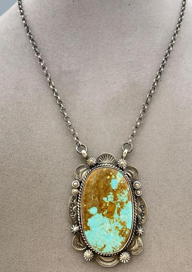 Navajo Sterling Turquoise Pendant Necklace by Gilbert (1 of 7)