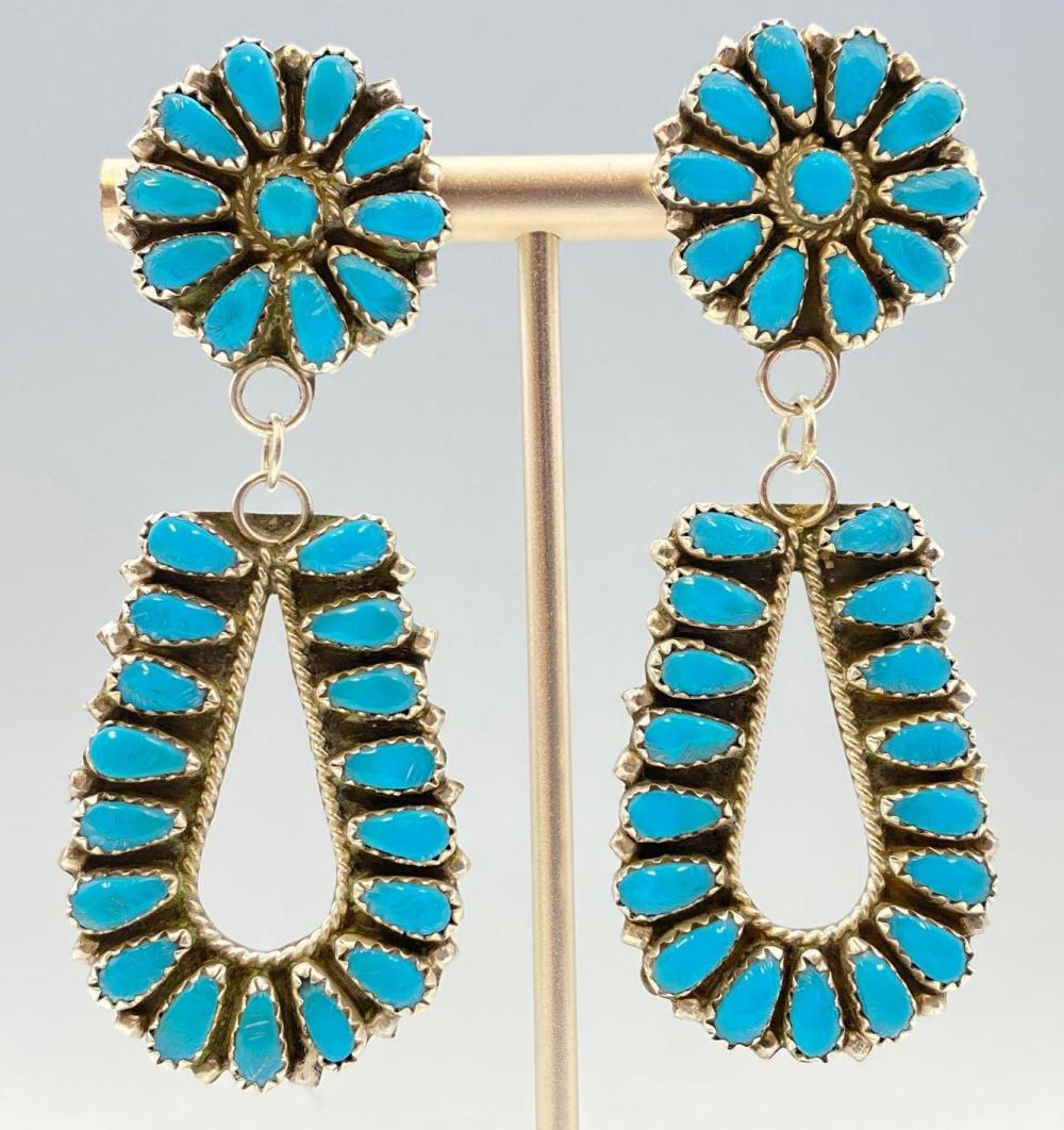 Navajo Sterling Silver Turquoise  Dangle Earrings by (1 of 5)