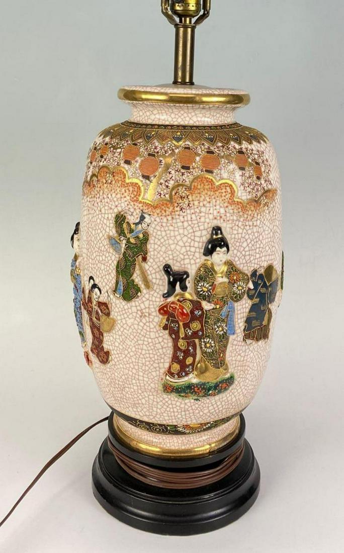 Japanese Crackle Glaze Satsuma Porcelain Lamp (1 of 4)
