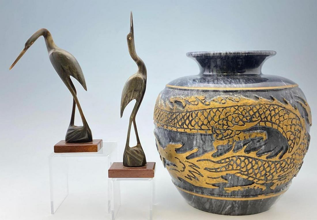 Chinese Carved Stone Vase with Gilt Dragon and Pair of (1 of 11)