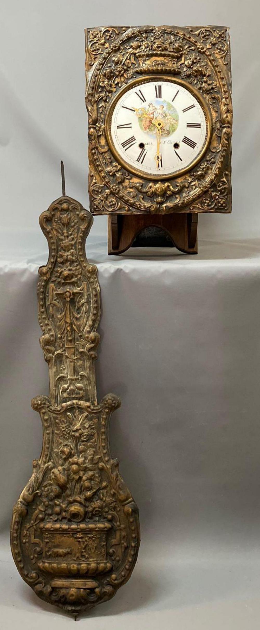 French Morbier Wall Clock, Repousee Brass, Lagier St (1 of 9)