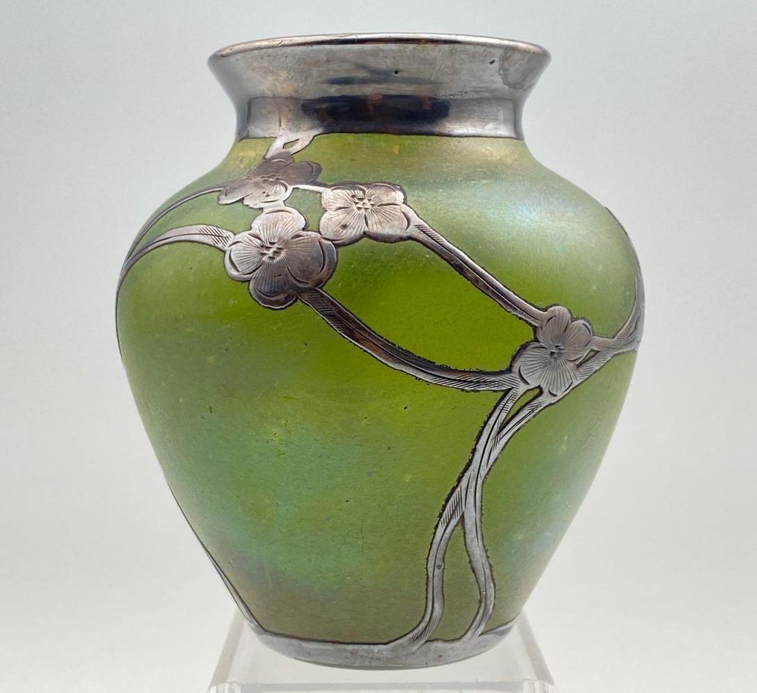Antique Art Glass Vase with Silver Overlay (1 of 8)