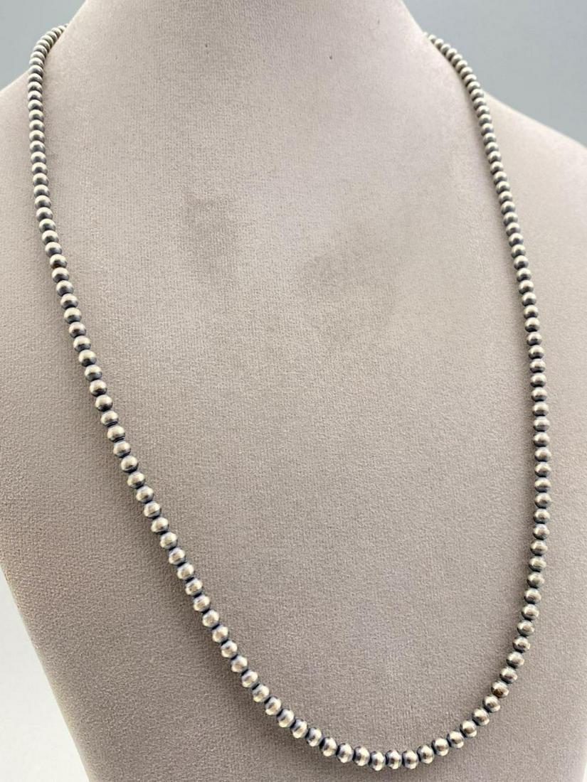 Navajo Brushed Sterling Silver Pearls Necklace, 13.0g (1 of 7)