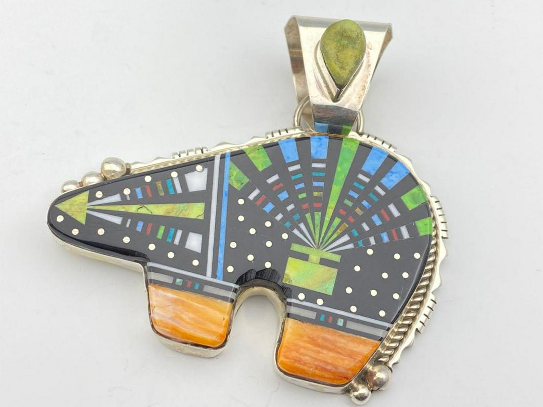 Native American Fine Inlay Bear Pendant with Onyx, (1 of 6)