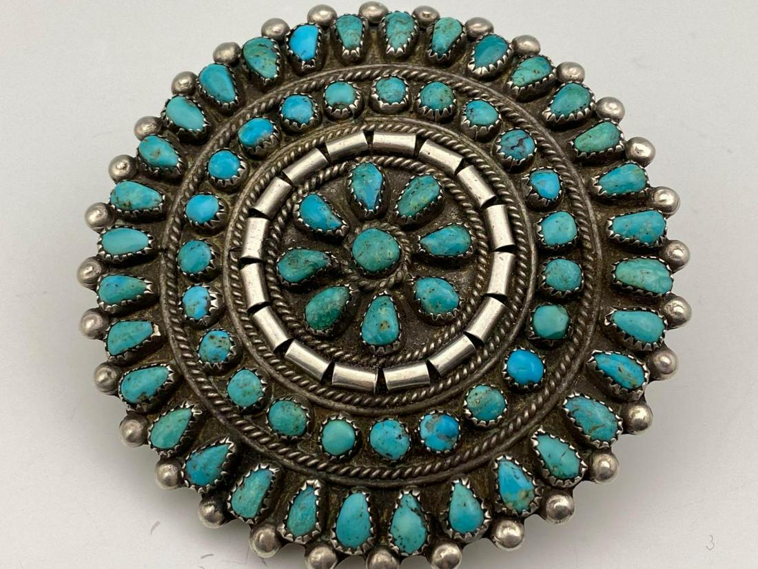 Zuni Sterling Silver Bezel Set Turquoise Pin, 44.0g (1 of 4)