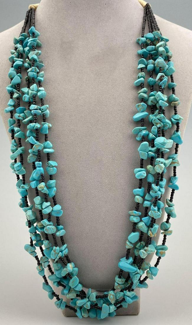 Navajo 5-Strand Turquoise Nugget Necklace with Black (1 of 8)