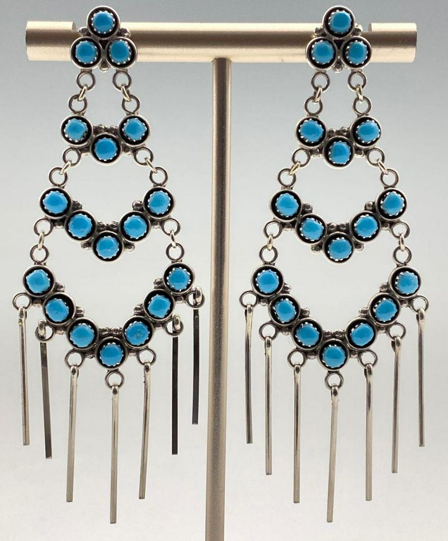 Zuni Sterling Turquoise Snake Eyes Dangle Earrings (1 of 5)