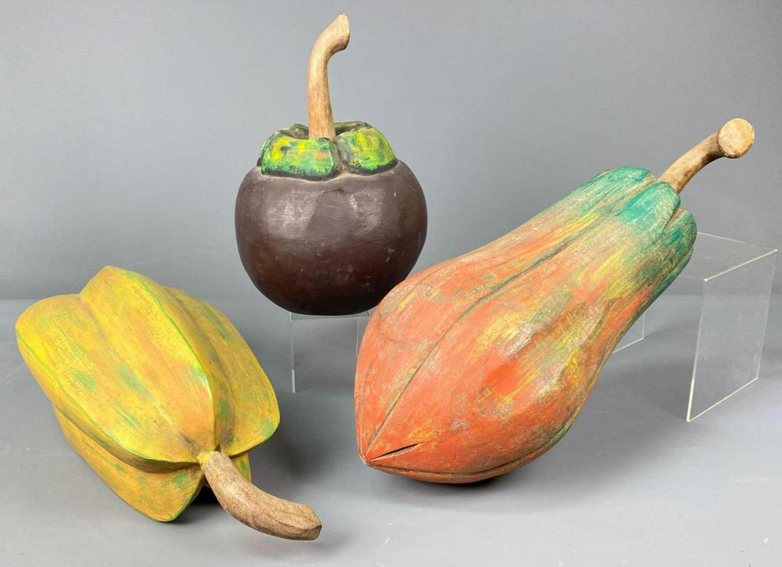 Lot of 3 Monumental Hand Carved and Painted Tropical (1 of 16)