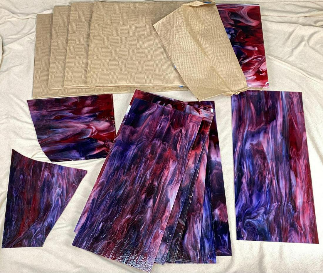 12 Purple, Red, and White Marbled Slag Glass Sheets (1 of 3)