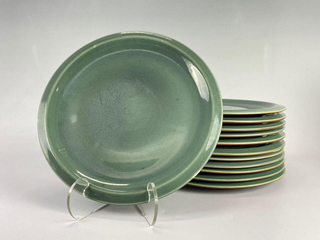 Lot of 12 Green and Brown Glazed Stoneware Ceramic (1 of 8)
