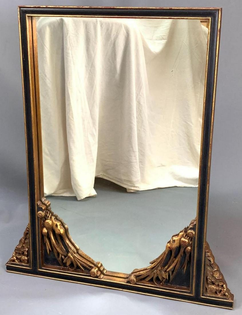 Black and Gilt Carved Wood Antique Wall Mirror (1 of 13)