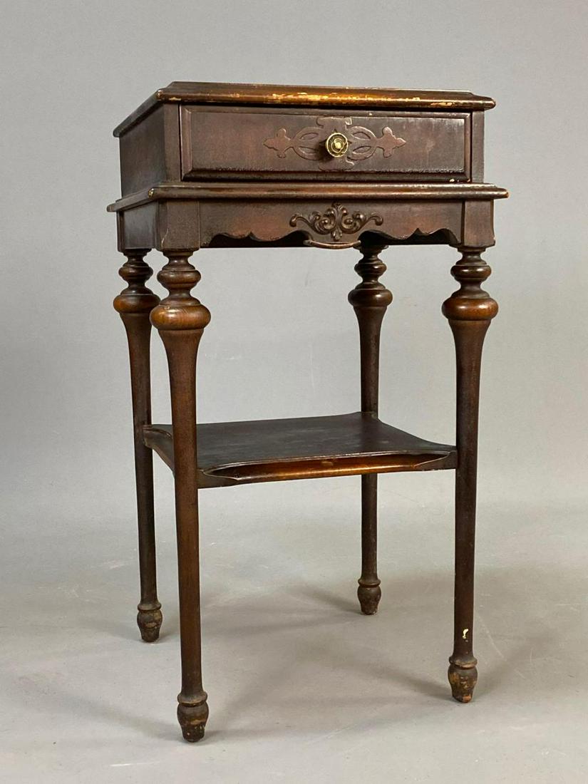 Antique Carved Walnut Side Table with Drawer (1 of 10)