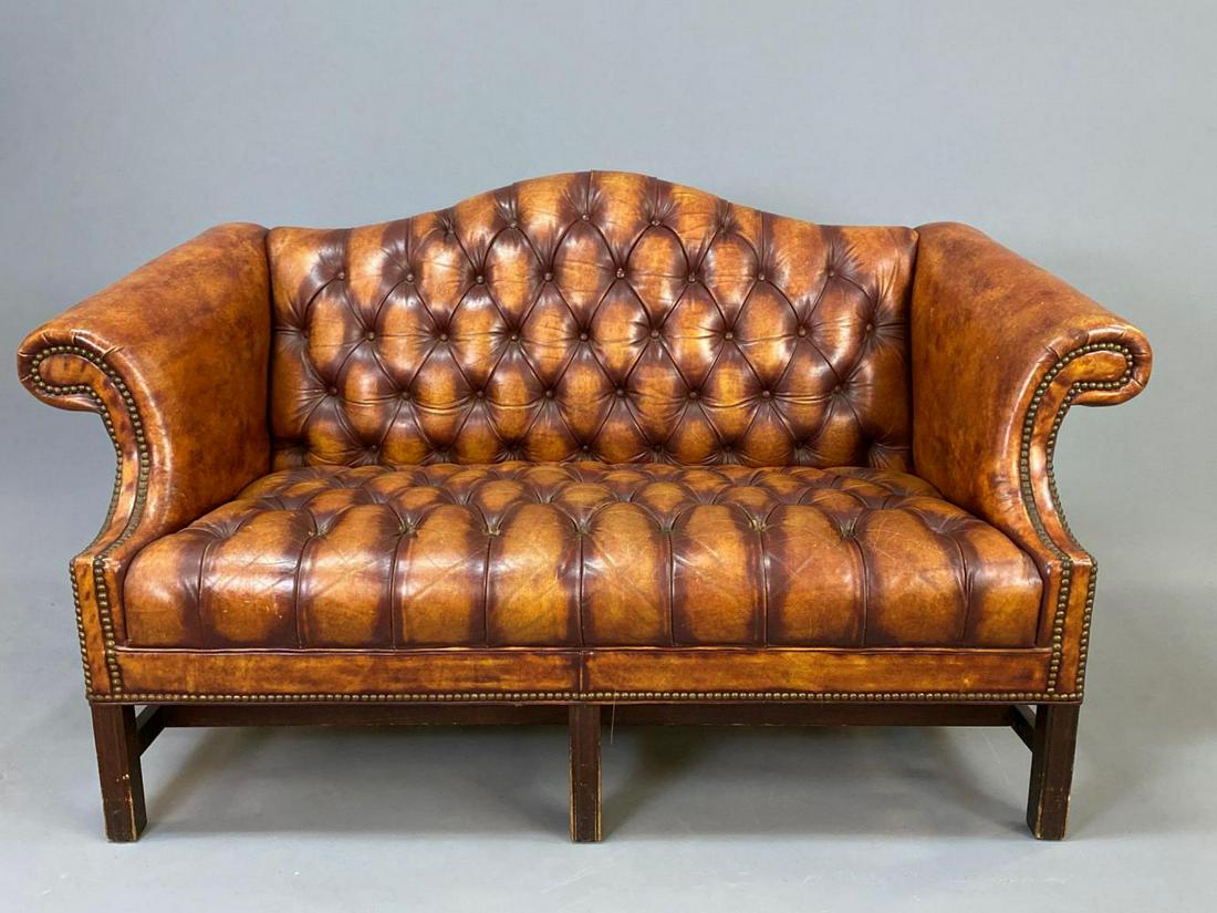 Antique Tufted Camelback Leather Sofa, Chesterfield (1 of 12)