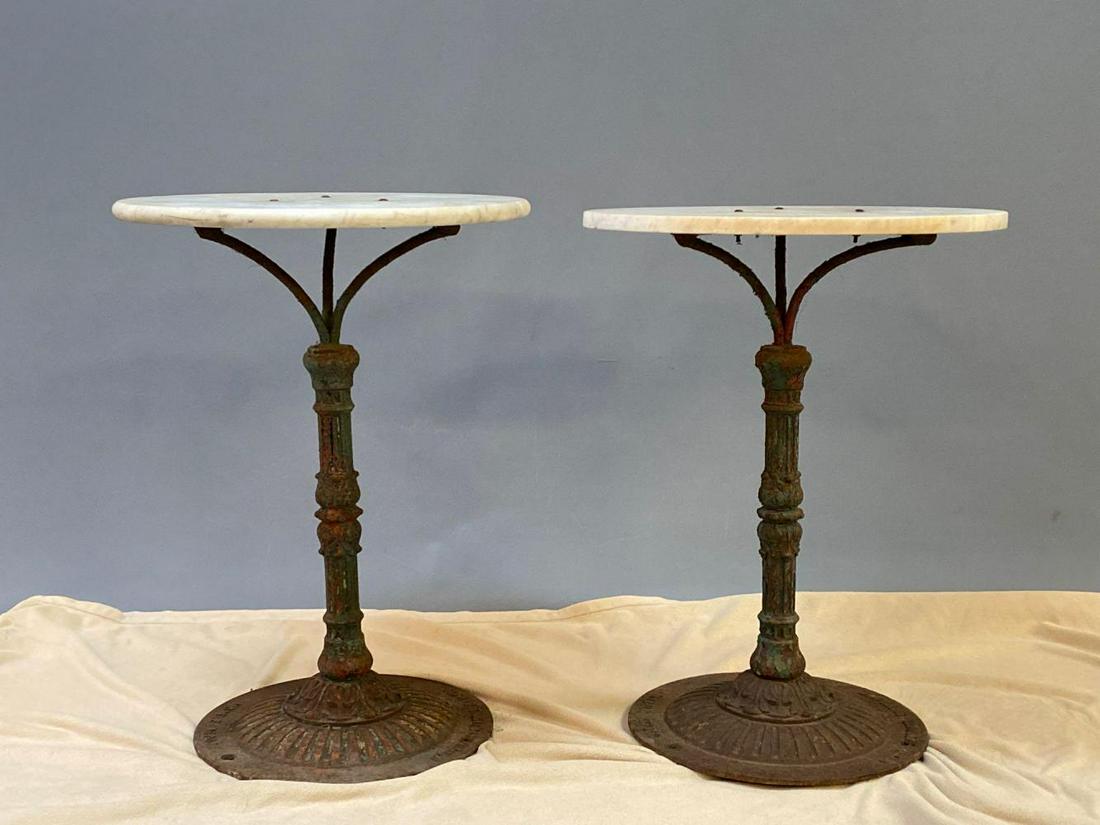 Pair of French Antique Marble Top Cast Iron Cafe Tables (1 of 11)