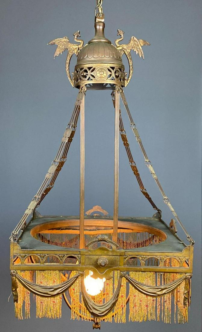 Unusual Square Beaded Chandelier, Early 20th Century (1 of 13)