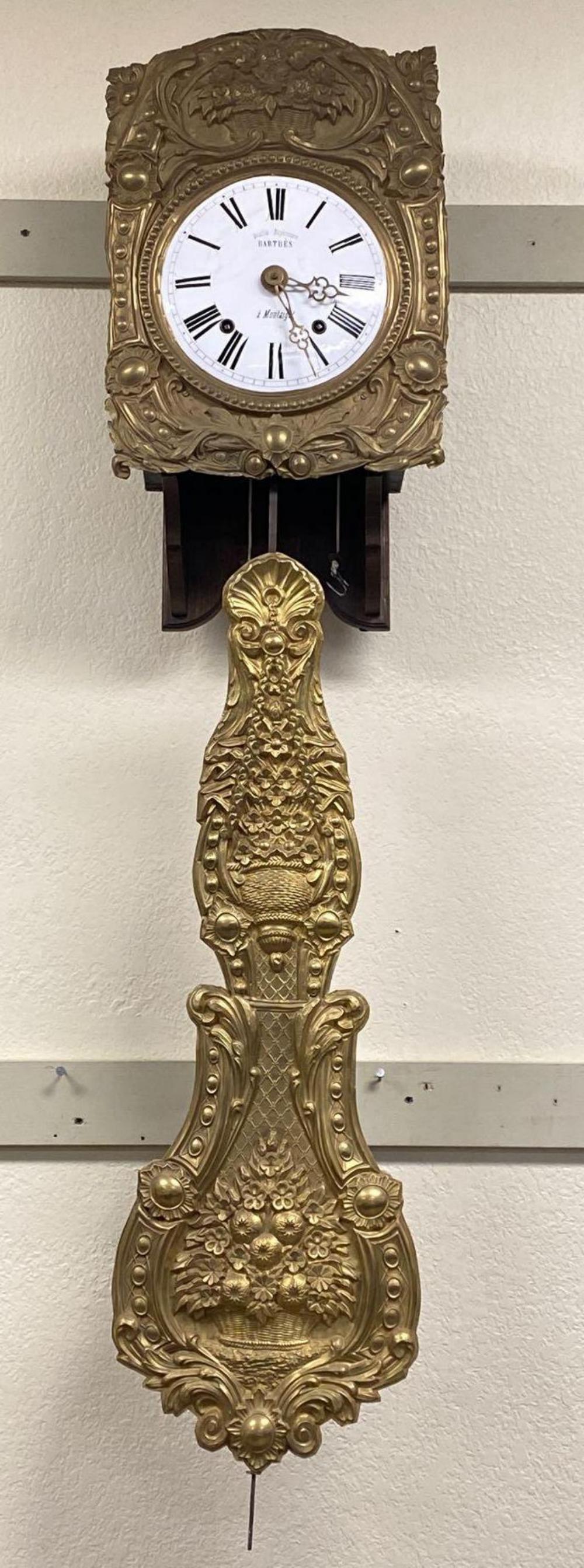 French Morbier Wall Clock, Repousee Brass (1 of 9)