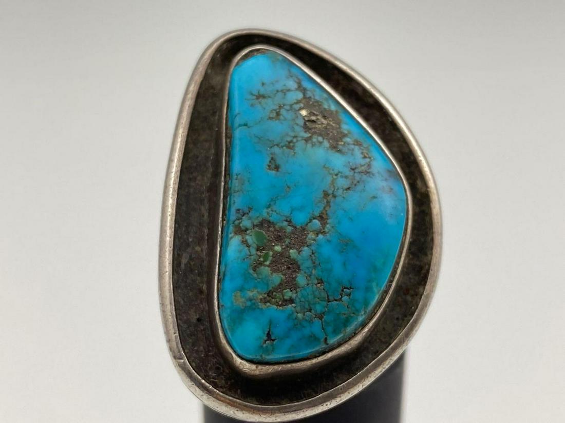 Navajo Old Pawn Turquoise Sterling Silver Ring, 12.6g (1 of 5)