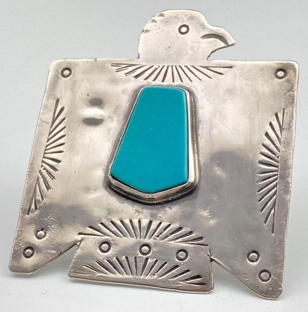 Navajo Sterling Turquoise Thunderbird Pin, 12.1g (1 of 7)