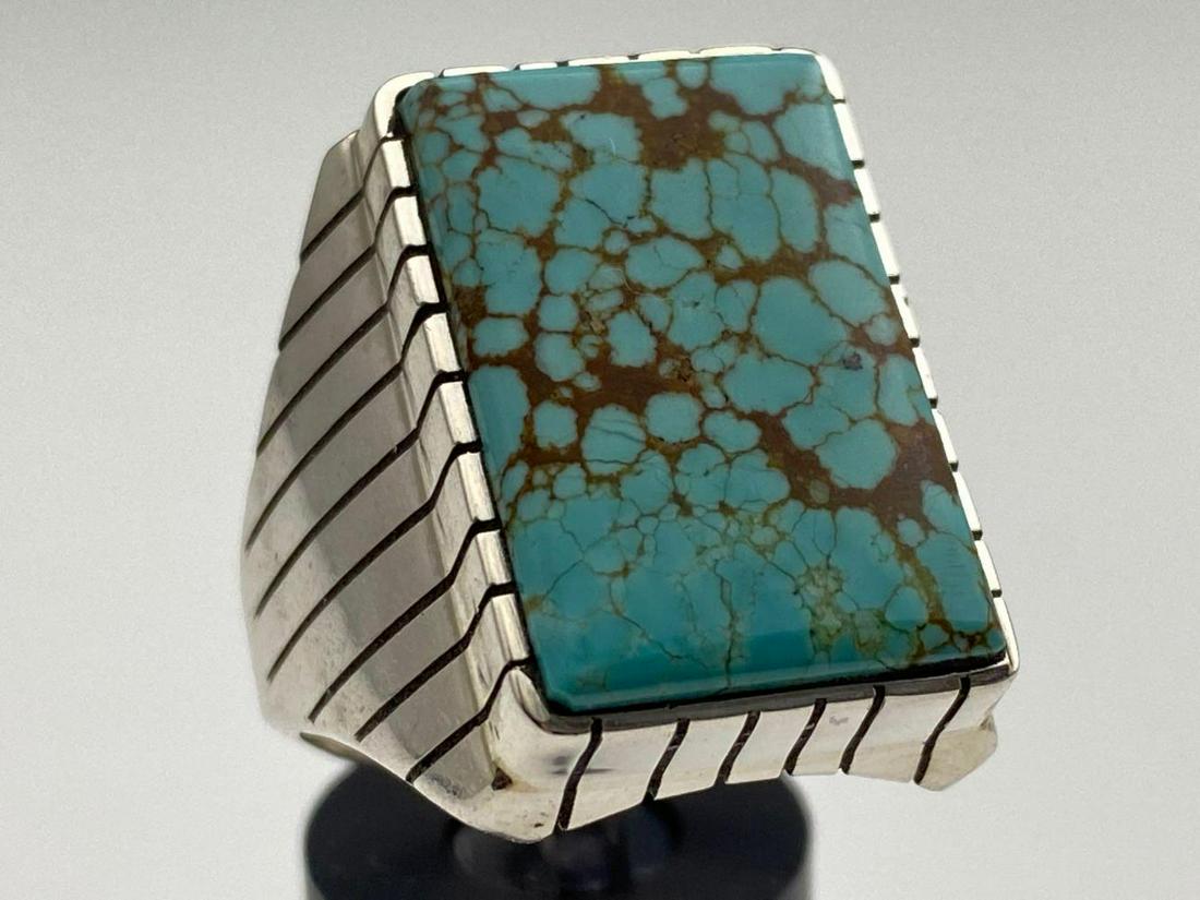 Navajo Sterling & Spiderweb Turquoise Men's Ring, (1 of 7)