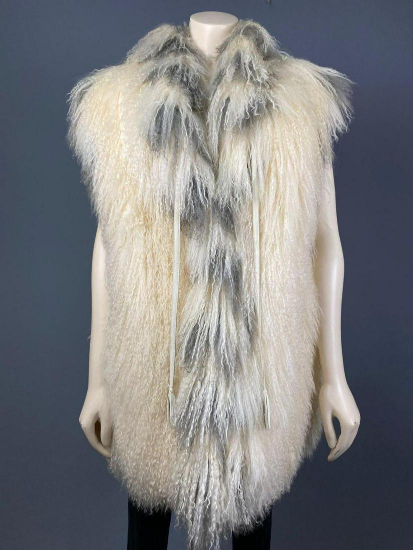 Danish Designer Furrier Bjrger Christensen Mongolian: Danish Designer Furrier Bjrger Christensen Mongolian Lamb Vest. Marked KGL Hofleverandor Kobenhavn. Length 29 in, Shoulders 18 in, Chest 20.5 in. Measurements are approximate and taken flat.