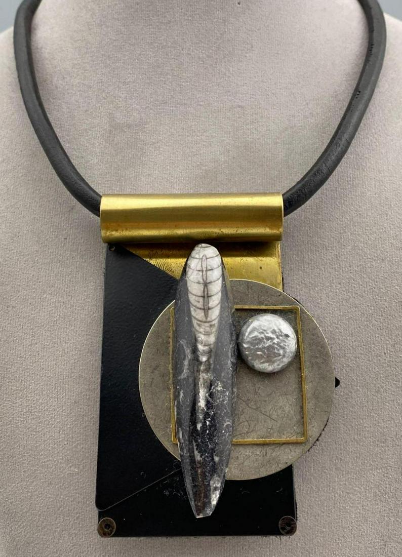 Shirley Wagner Fossil & Coin Pearl Pendant on Black (1 of 8)