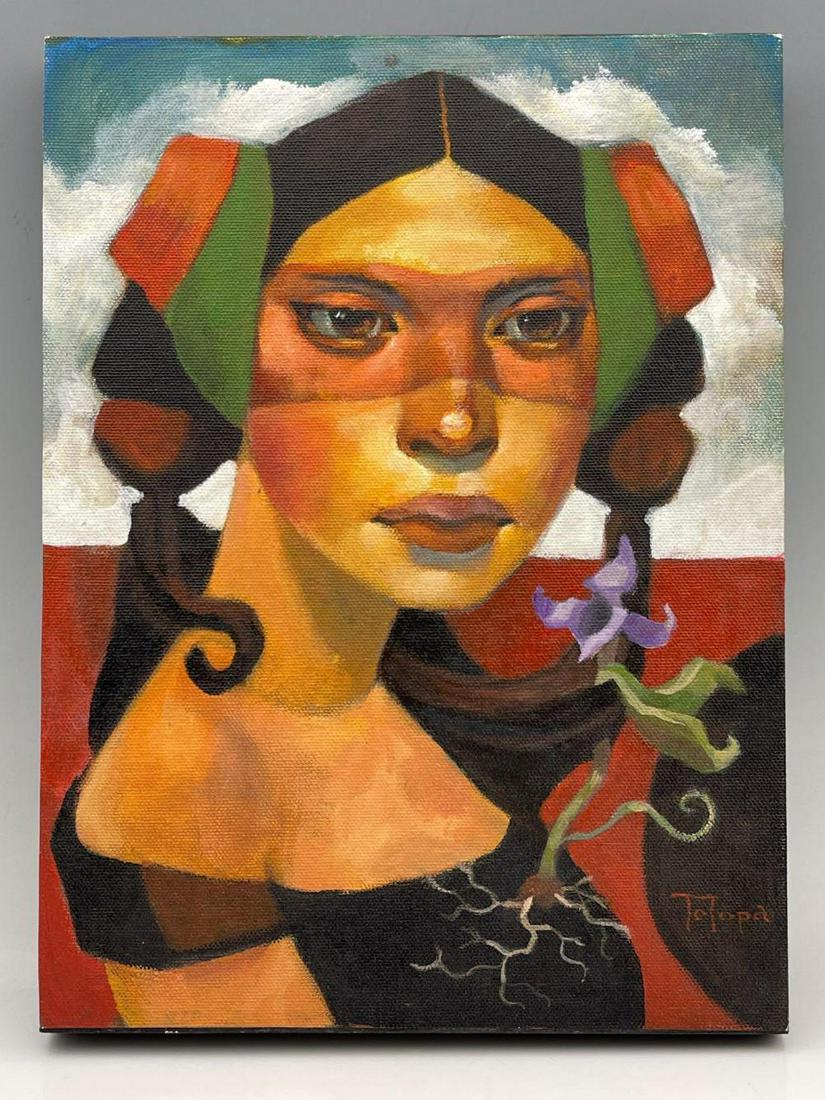Bruce Telopa, Surrealist Portrait of a Woman, Santa: Bruce Telopa, Portrait of a Woman, Santa Cruz California Contemporary artist, painting in a Modernist Baroque style, with expressionist influence. Primer Tierra by Bruce Telopa, signed Telopa, approxi