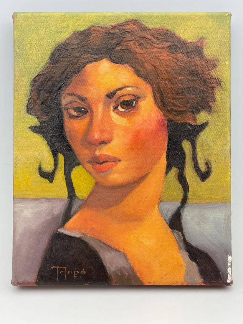 Bruce Telopa, Surrealist Portrait of a Woman, Santa: Bruce Telopa, Portrait of a Woman, Santa Cruz California Contemporary artist, painting in a Modernist Baroque style, with expressionist influence 2008 Telopa Painting of Woman, signed Telopa, approxim