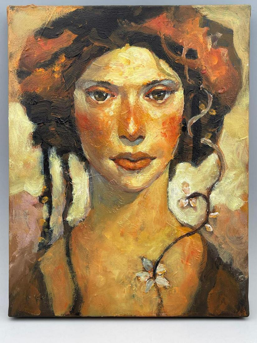 Bruce Telopa, Portrait of a Woman, Santa Cruz: Bruce Telopa, Portrait of a Woman, Santa Cruz California Contemporary artist, painting in a Modernist Baroque style, with expressionist influence 2007 Telopa Painting of Woman, signed on back, approxi