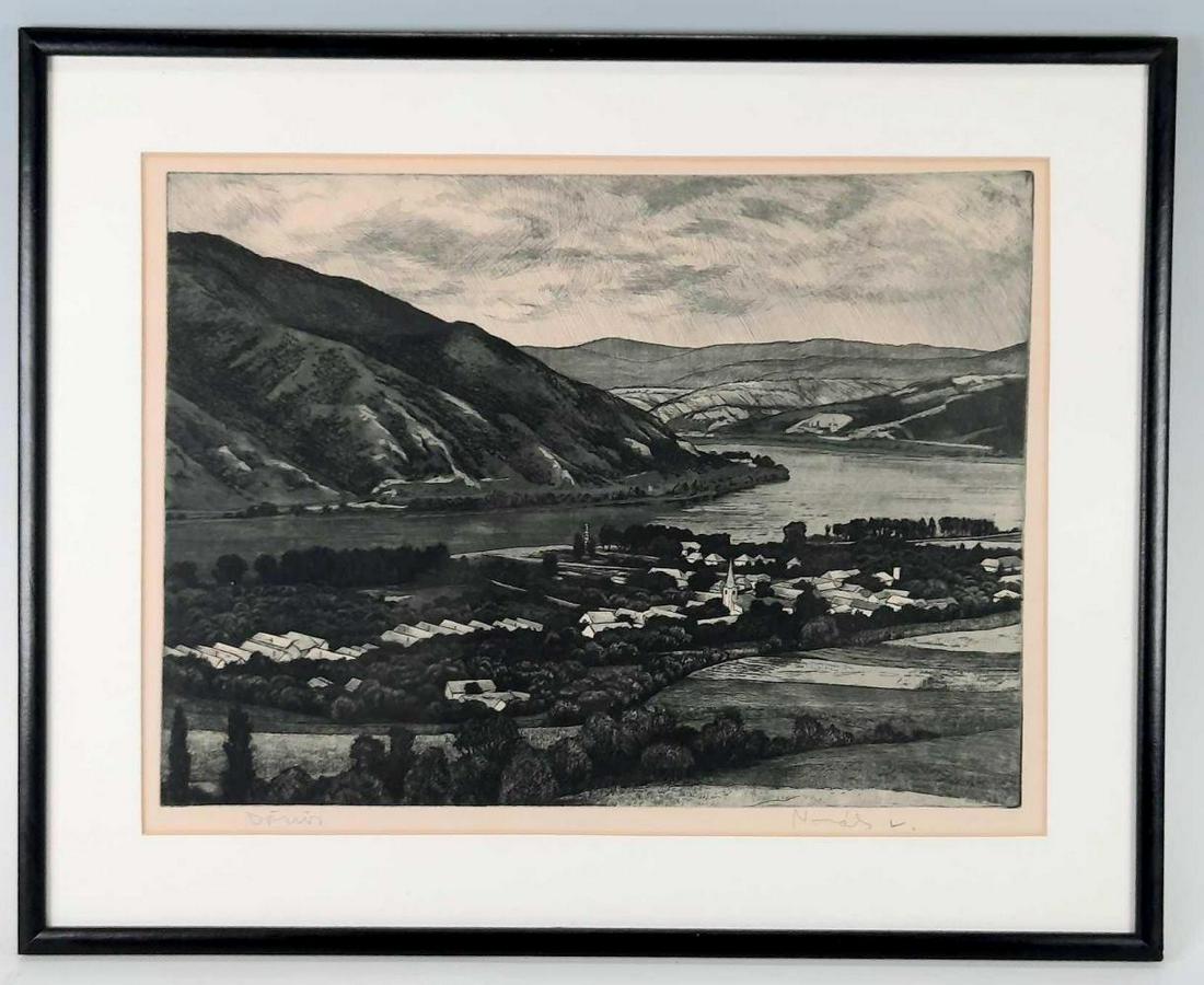 Landscape of a Town, Etching on Paper, Illegibly Signed (1 of 6)