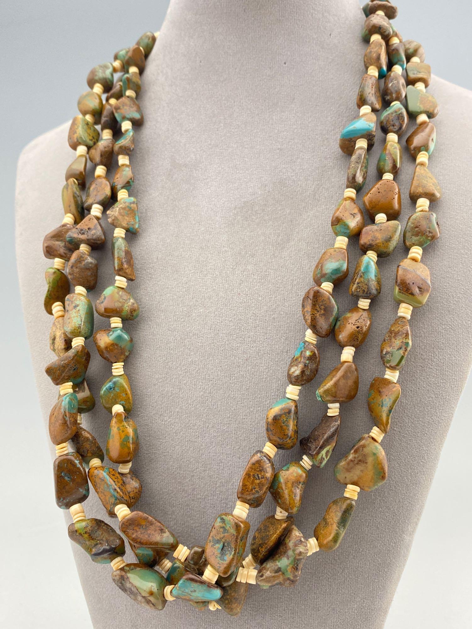 Navajo 3 Strand Turquoise Nugget Necklace (1 of 5)