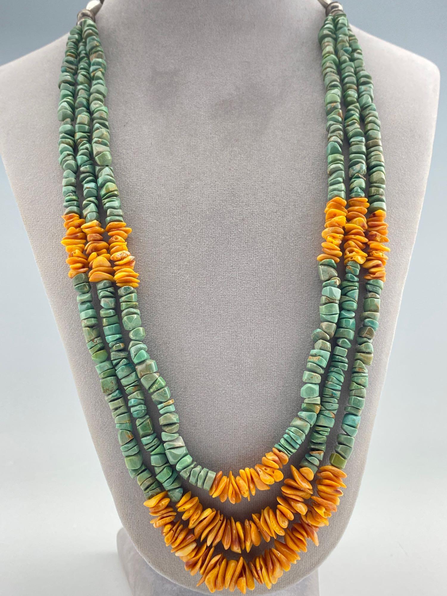 Navajo 3 Strand Turquoise Nugget Slice & Spiny Oyster (1 of 5)