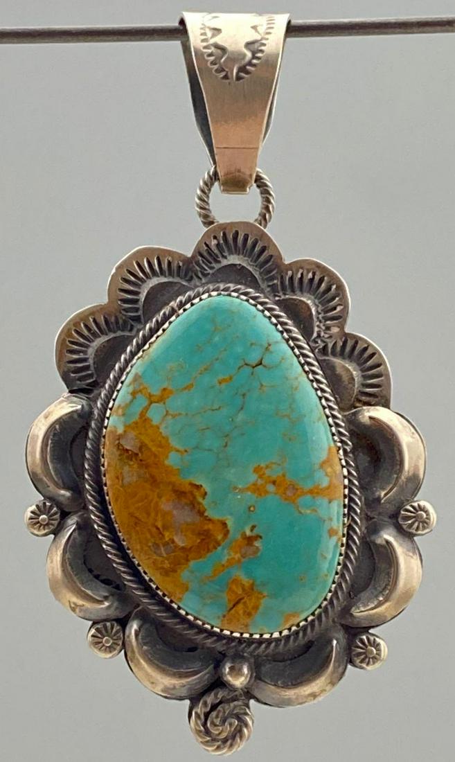 Navajo Sterling Pendant with Large Bezel Set Kingman (1 of 5)