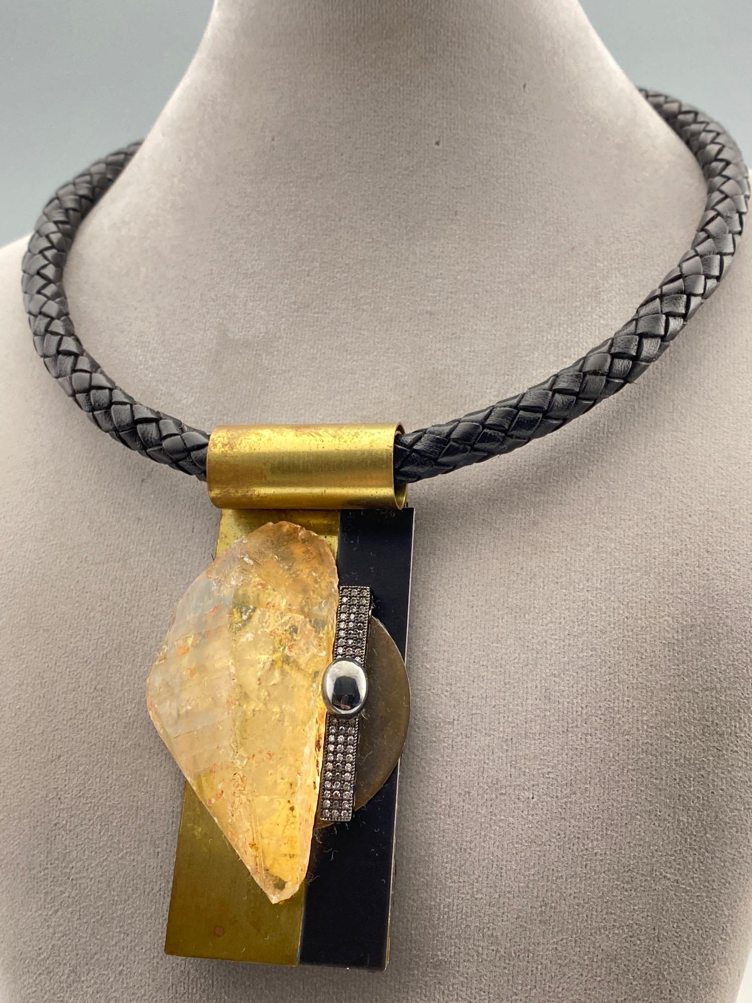 Shirley Wagner Modernist Quartz & Hematite Pendant, (1 of 7)