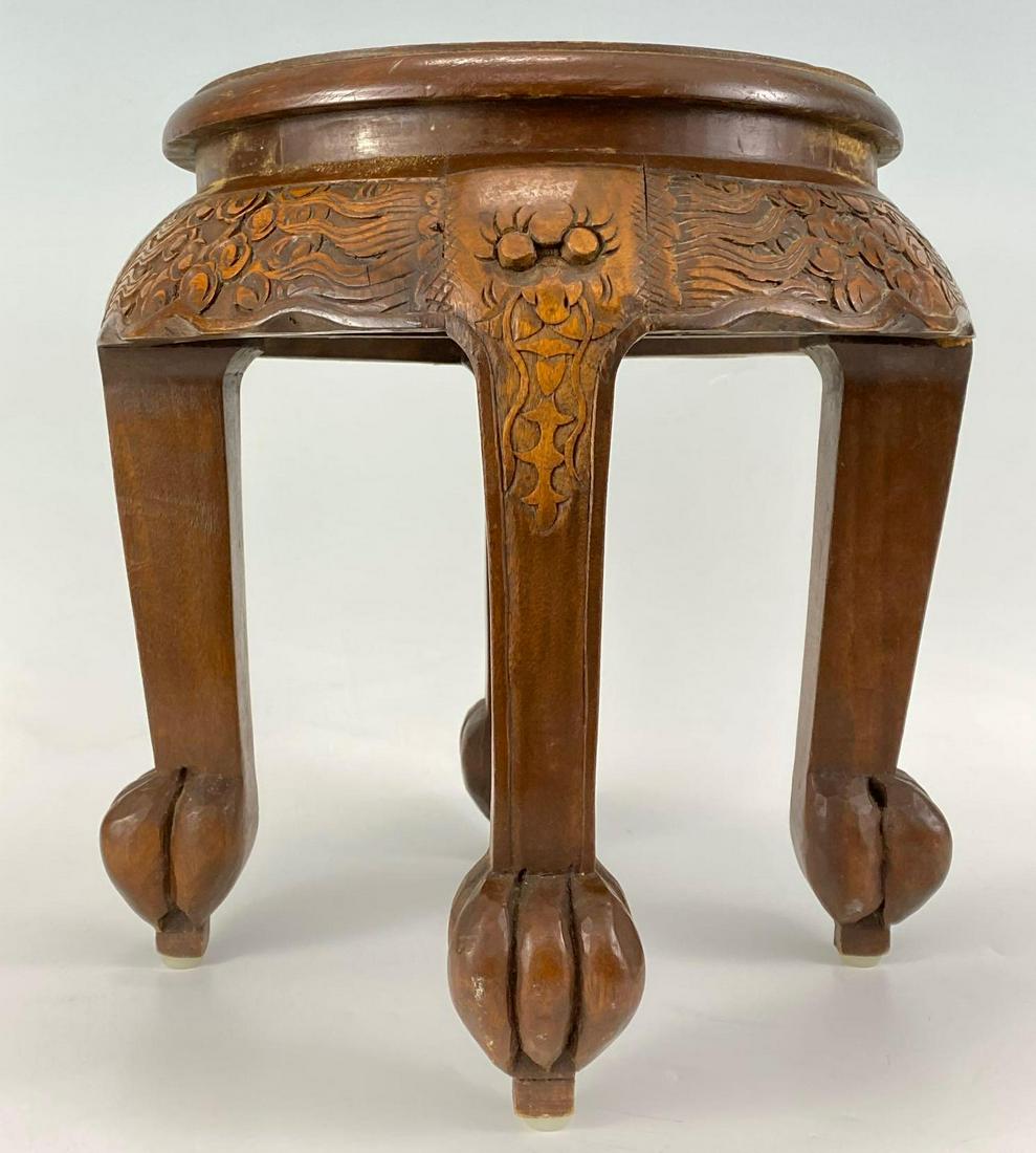 Hand Carved Chinese Stool: Hand Carved Chinese Stool, approximately H 14.25 x L 14.5 x W 14.5 inches