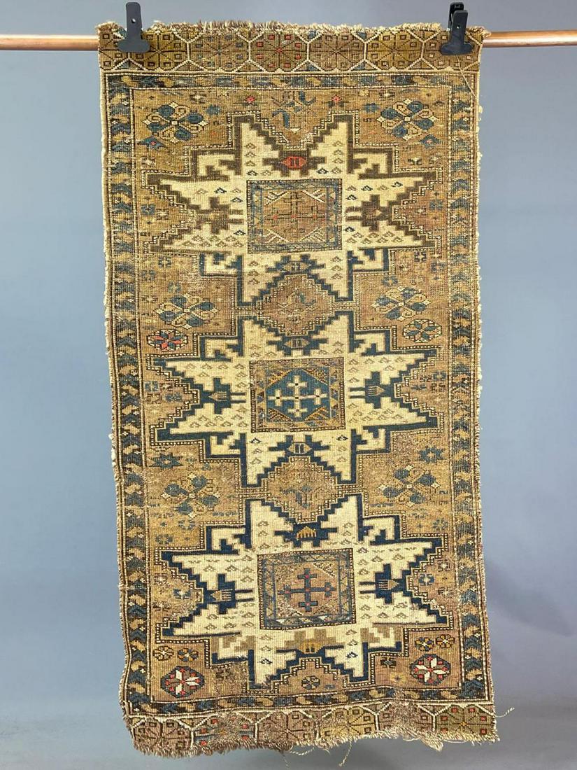 Antique Afghan Rug in Colors of Tan, Cream, Blue (1 of 9)