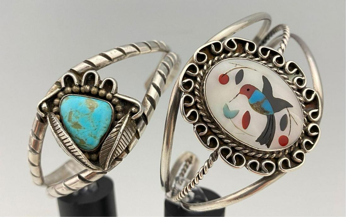 Lot of 2 Native American Silver and Turquoise Cuff (1 of 4)