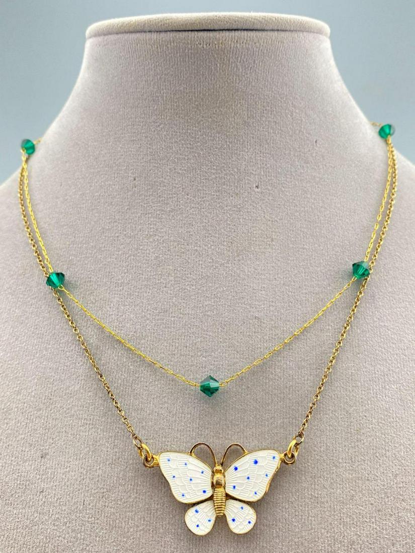 10k & Sterling Volmer Bahner Jewelry: 10k & Sterling Volmer Bahner Jewelry, includes tested 10k necklace & earrings and Sterling & enamel butterfly necklace, 10k weight 3.6g, Sterling weight 5.6g, 10k necklace length 14.375 inches, earrin