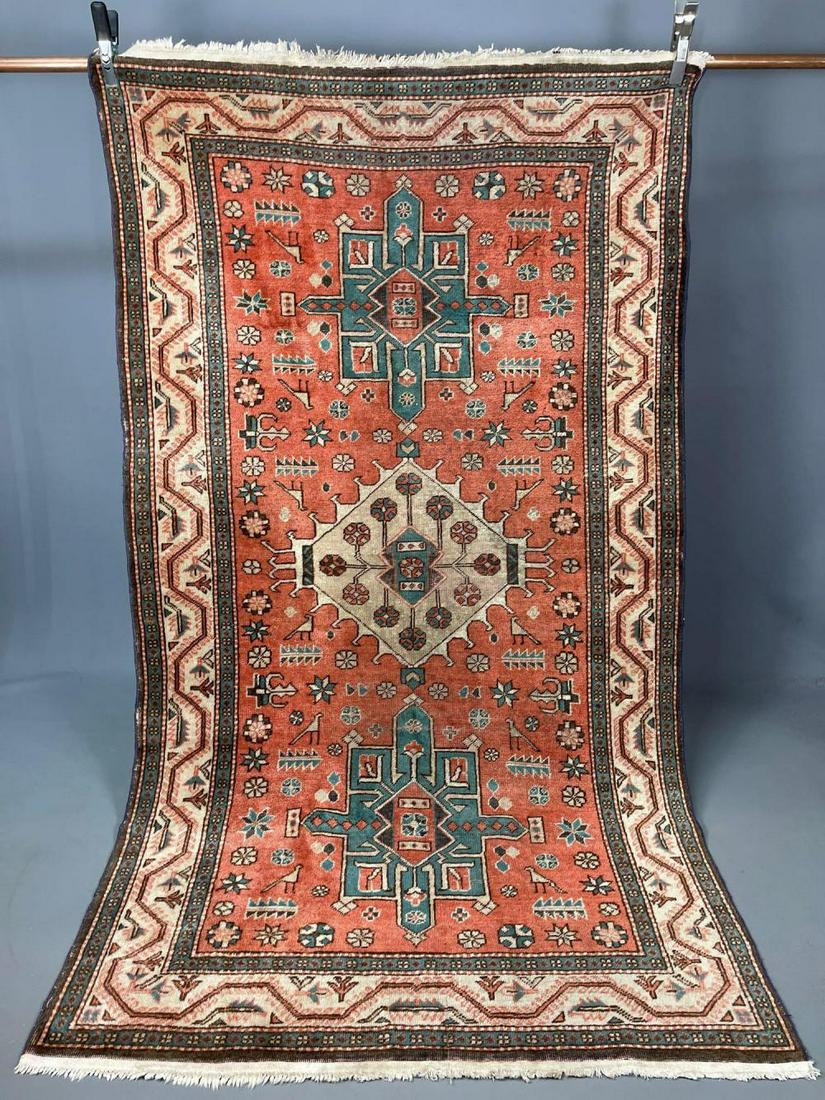 Vintage Wool Turkish Rug. In Colors of Rust, Turquoise, (1 of 20)