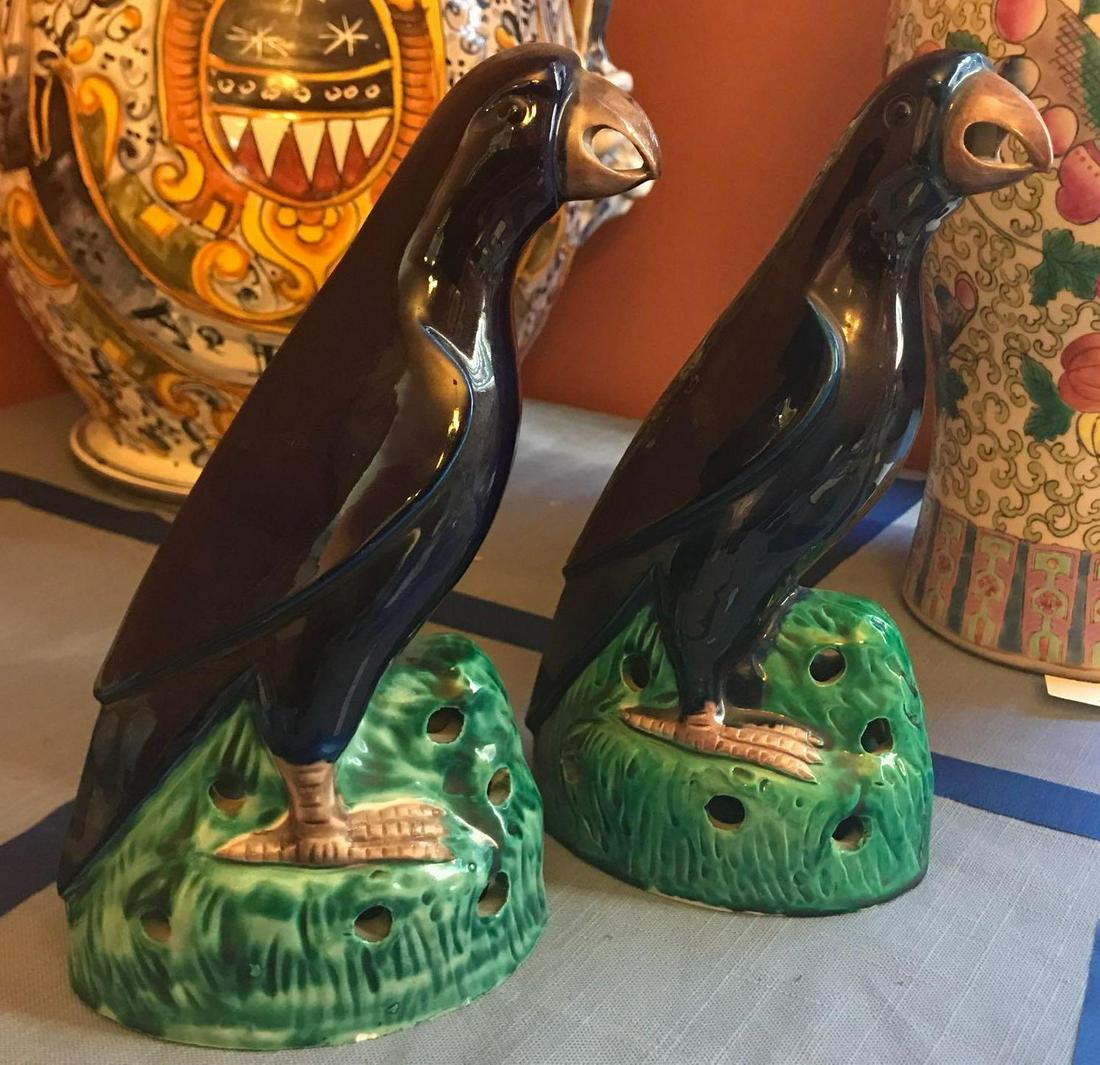 Pair of early possibly American pottery bird flower (1 of 12)