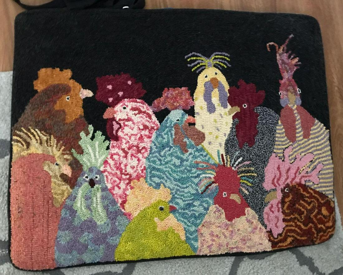 Hand hooked rug with roosters and chickens (1 of 1)